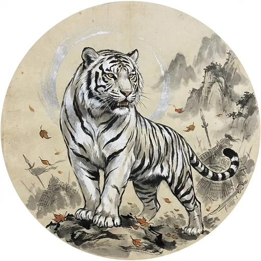 白虎 Baihu, The White Tiger — 中国神话异兽水墨画像