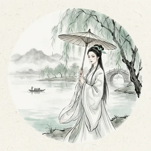 白素贞 Bái Sù Zhēn, The White Snake Immortal — 中国神话人物水墨画像