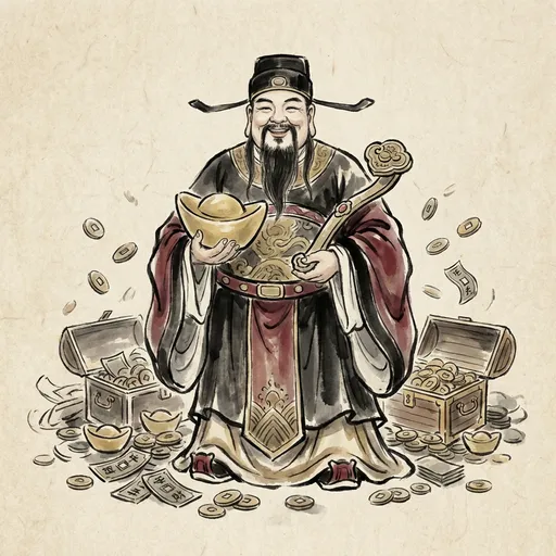 财神 Caishen, God of Wealth — 中国神话人物水墨画像