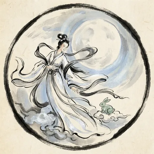 嫦娥 Cháng'é, The Moon Goddess — 中国神话人物水墨画像