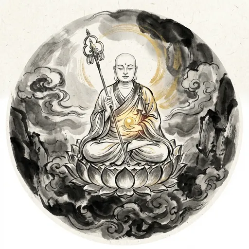 地藏王 Dizang Wang, King Ksitigarbha — 中国神话人物水墨画像