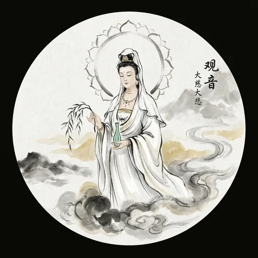 观音 Guanyin, Goddess of Mercy — 中国神话人物水墨画像