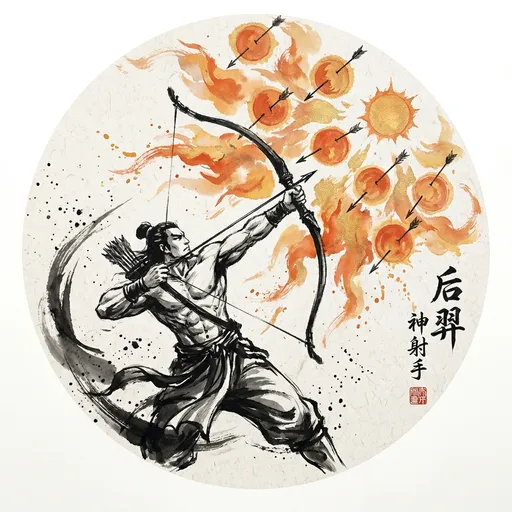 后羿 Hòu Yì, The Divine Archer — 中国神话人物水墨画像