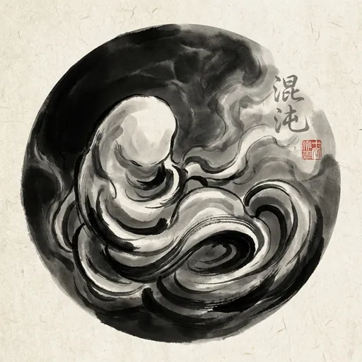 混沌 Hùndùn, The Faceless Chaos — 中国神话异兽水墨画像