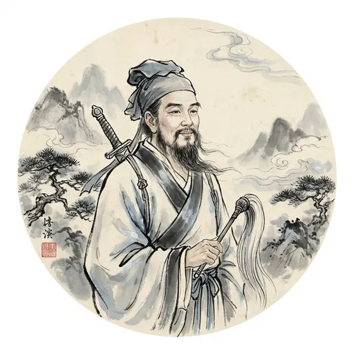 吕洞宾 Lü Dongbin — 中国神话人物水墨画像