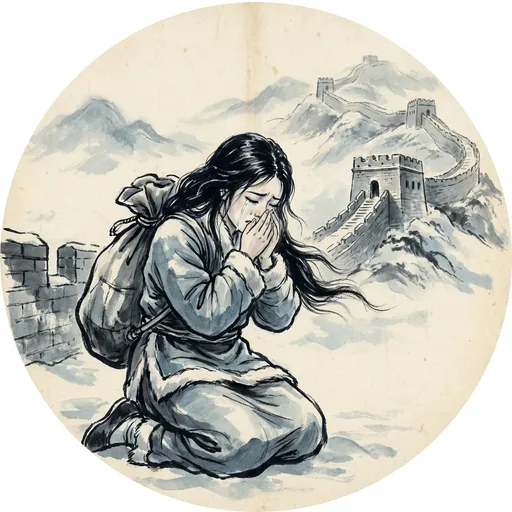 孟姜女 Mèng Jiāng Nǚ, The Woman Who Cried Down the Great Wall — 中国神话人物水墨画像