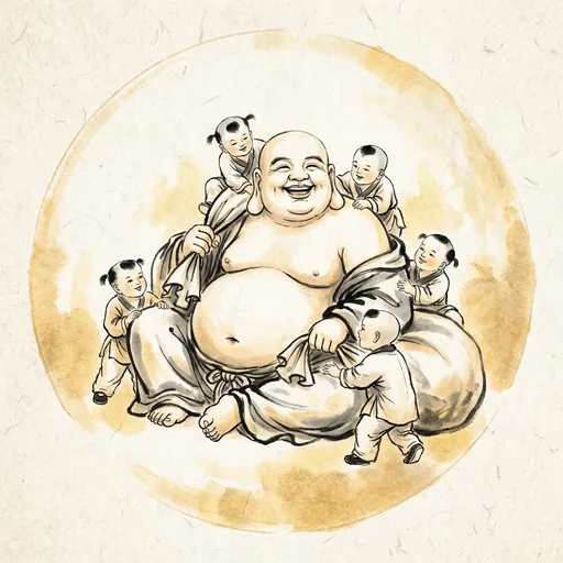 弥勒佛 Milefo, The Laughing Buddha (Maitreya) — 中国神话人物水墨画像