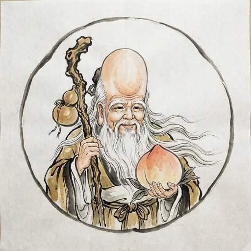 南极仙翁 Nanji Xianweng (The Old Immortal of the South Pole) — 中国神话人物水墨画像