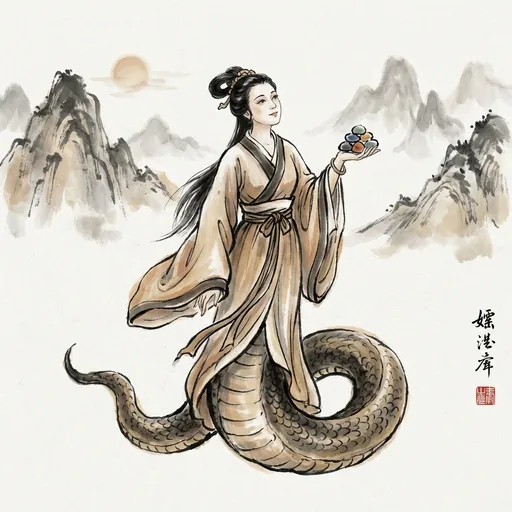 女娲 Nüwa — 中国神话人物水墨画像
