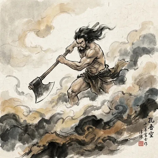 盘古 Pangu — 中国神话人物水墨画像