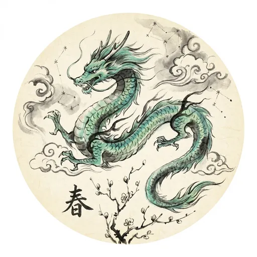 青龙 Qinglong, The Azure Dragon — 中国神话异兽水墨画像