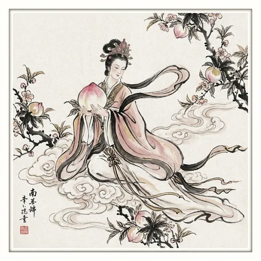 王母娘娘 Queen Mother of the West — 中国神话人物水墨画像