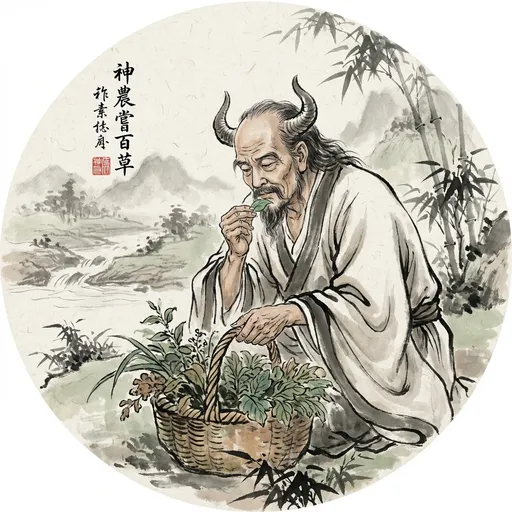 神农 Shennong, God of Agriculture and Medicine — 中国神话人物水墨画像