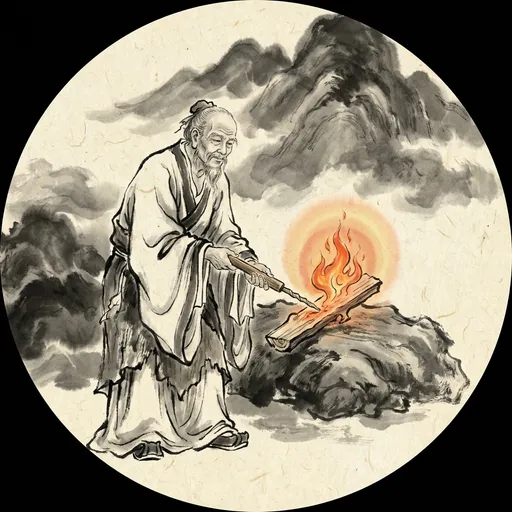 燧人氏 Suiren, God of Fire — 中国神话人物水墨画像