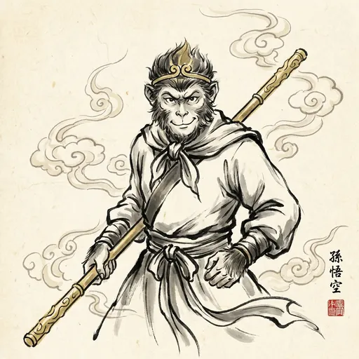 孙悟空 Sun Wukong (The Monkey King) — 中国神话人物水墨画像