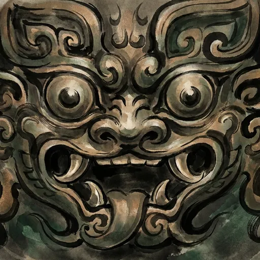 饕餮 Taotie — 中国神话异兽水墨画像