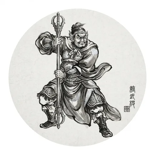 韦陀 Weituo, The Guardian of Dharma — 中国神话人物水墨画像