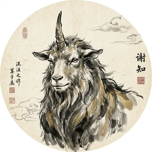 獬豸 Xièzhì, The Judge of Heaven — 中国神话异兽水墨画像