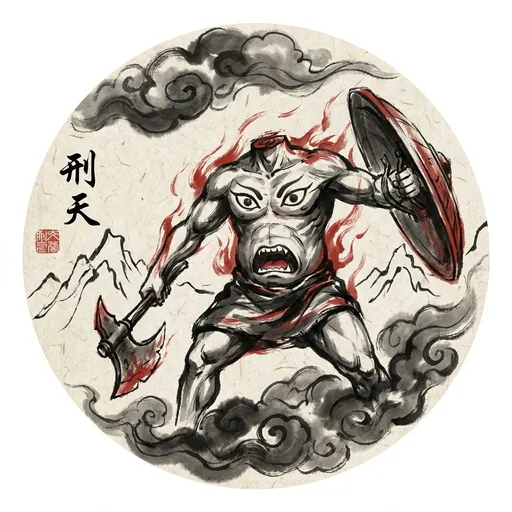 刑天 Xingtian, The Headless Warrior — 中国神话人物水墨画像