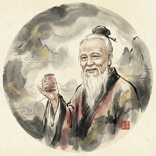 月老 Yue Lao, The Old Man Under the Moon — 中国神话人物水墨画像