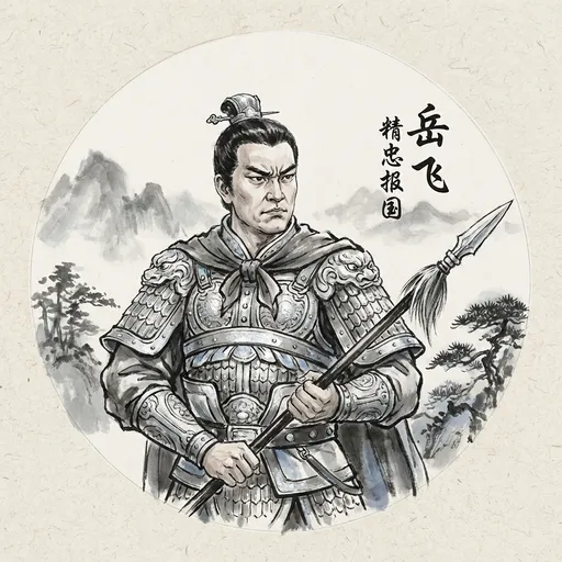 岳飞 Yue Fei — 中国神话人物水墨画像