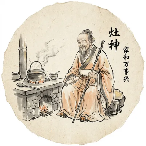 灶神 Zao Shen, The Kitchen God — 中国神话人物水墨画像