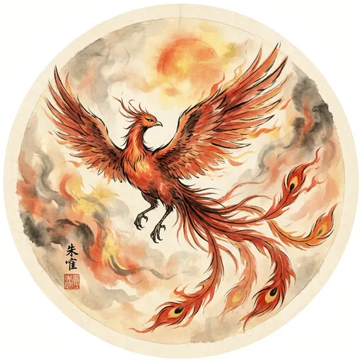 朱雀 Zhuque, The Vermilion Bird — 中国神话异兽水墨画像