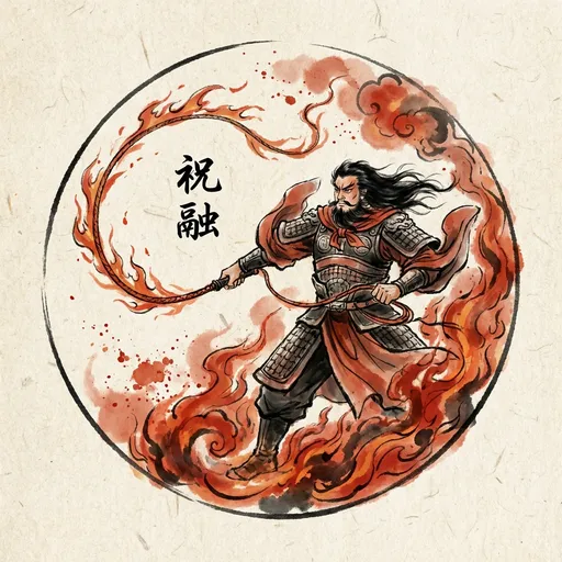 祝融 Zhurong, God of Fire and Light — 中国神话人物水墨画像